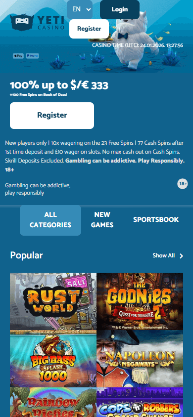 Yeti Casino Mobile screenshot